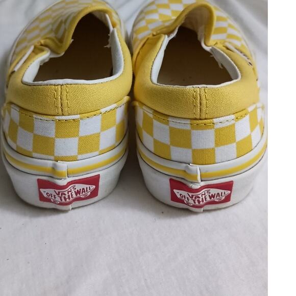 Vans slip on sneakers yellow/white check kids Classic Skater Shoe size 1 EUC - Picture 6 of 10